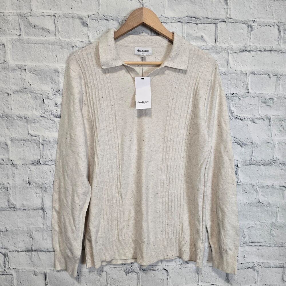 Goodfellow & Co Knit Polo Sweater top Sz M speckle casual beige A12